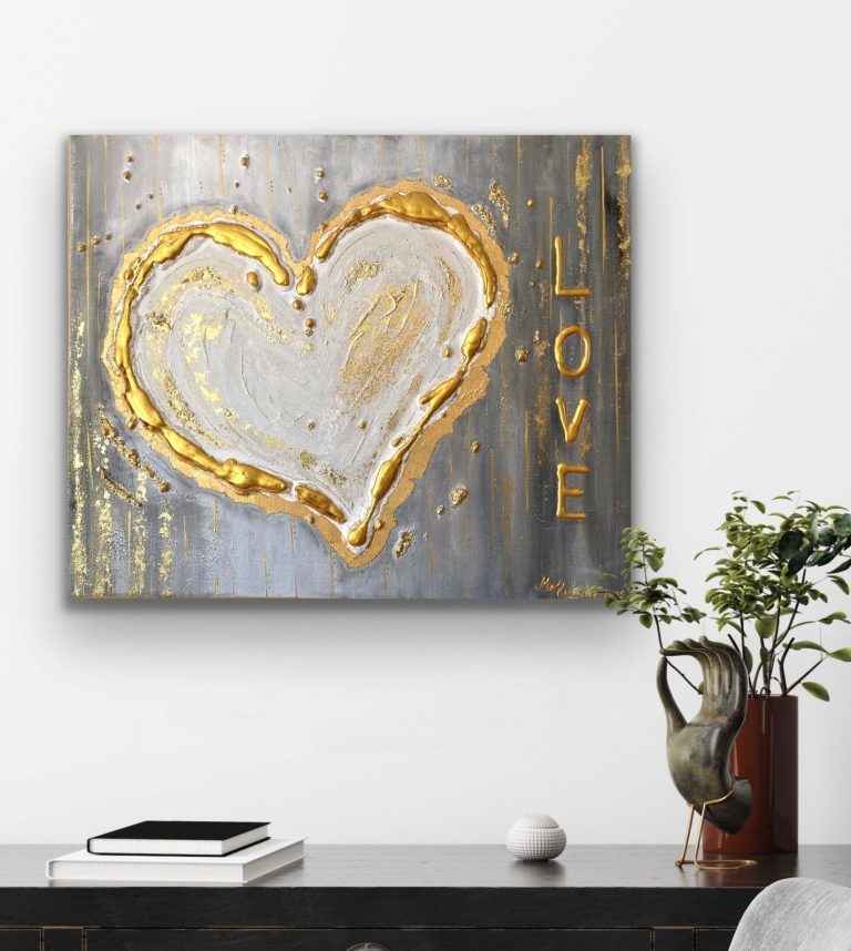 Dein Goldenes Herz, Acryl + Struktursand + Blattgoldfolie, 50x60, verkauft