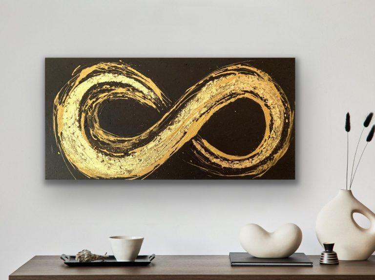 Du bist Dein unendlicher Goldschatz, Acryl + Goldglitter, Blattgoldfolie, 40x60, verkauft