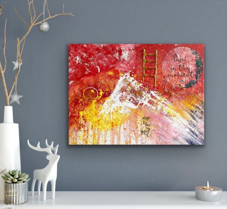 Goldene Himmelsleiter, Acryl + Glitzer, 30x40, verkauft