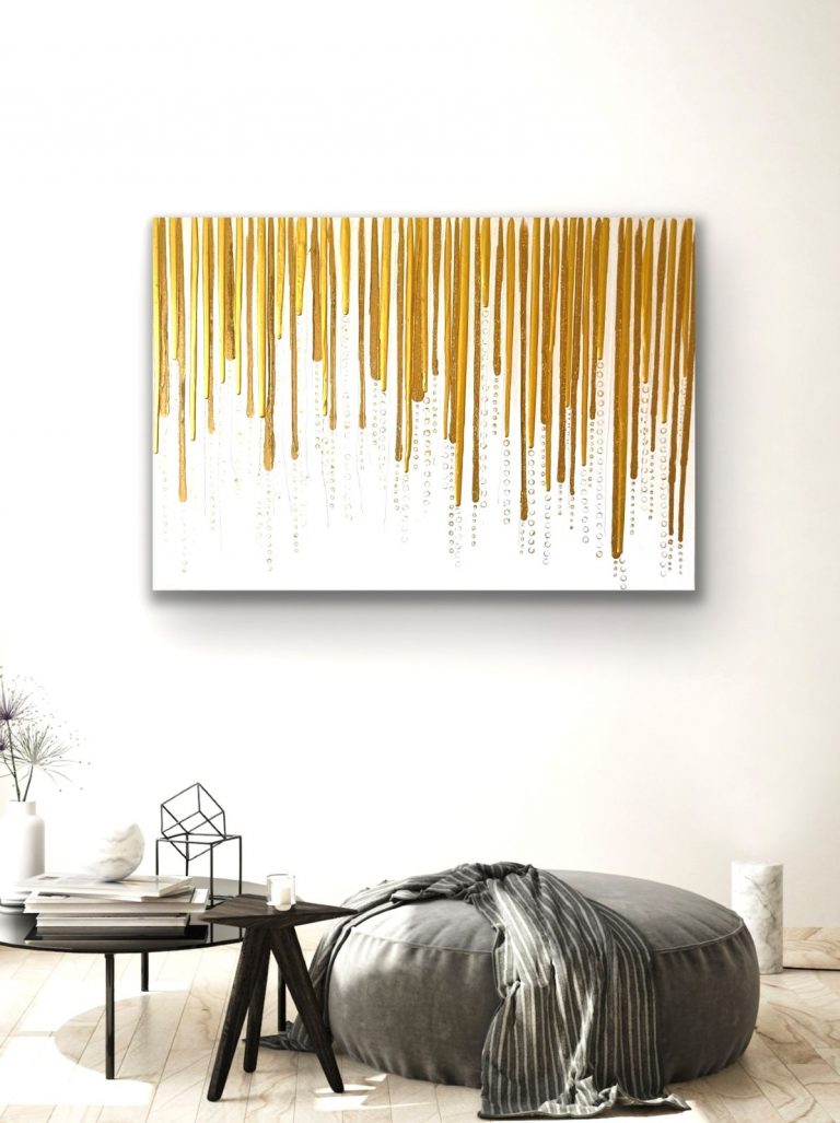 Goldregen neu, Acryl + Goldglitter, 60x100, verkauft