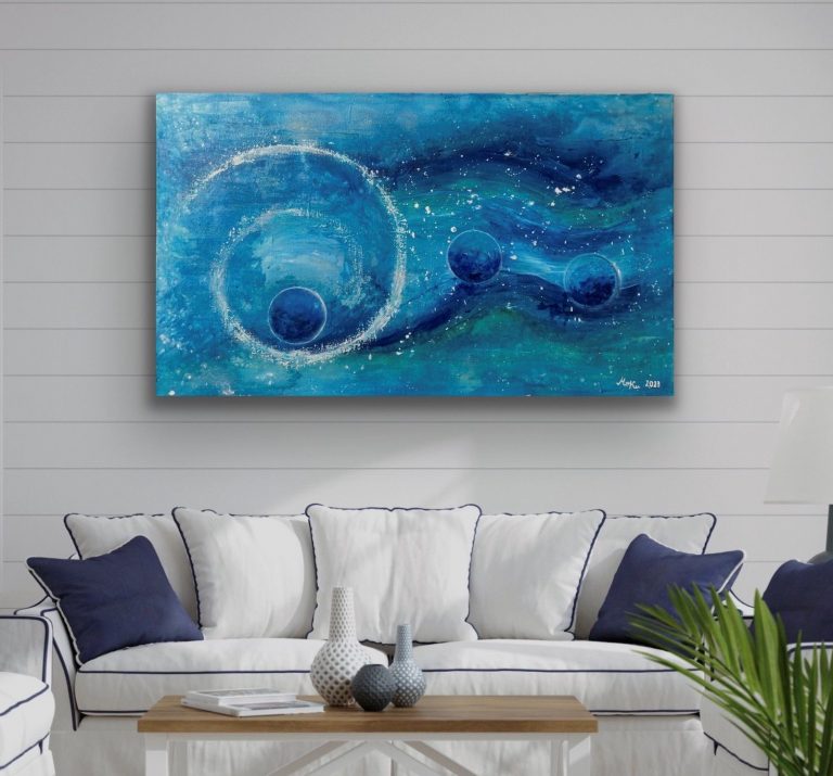 Oceanlove mit Delfin und Walfrequenzen, Acryl, 60x100, 888€