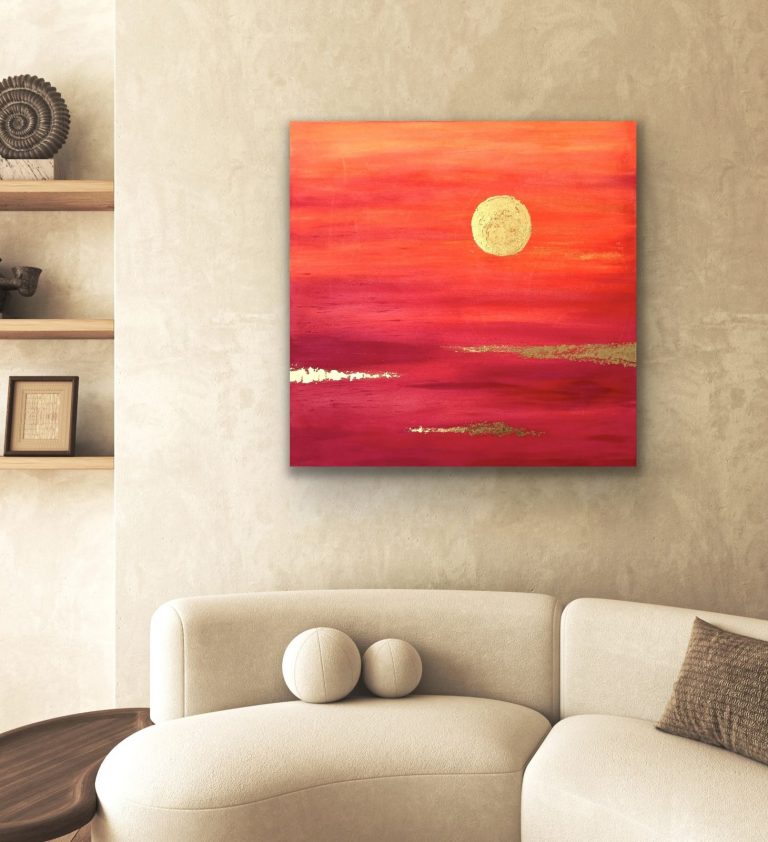 Sehnsucht, Acryl + Blattgoldfolie 3D-Leinwand, 70x70, verkauft