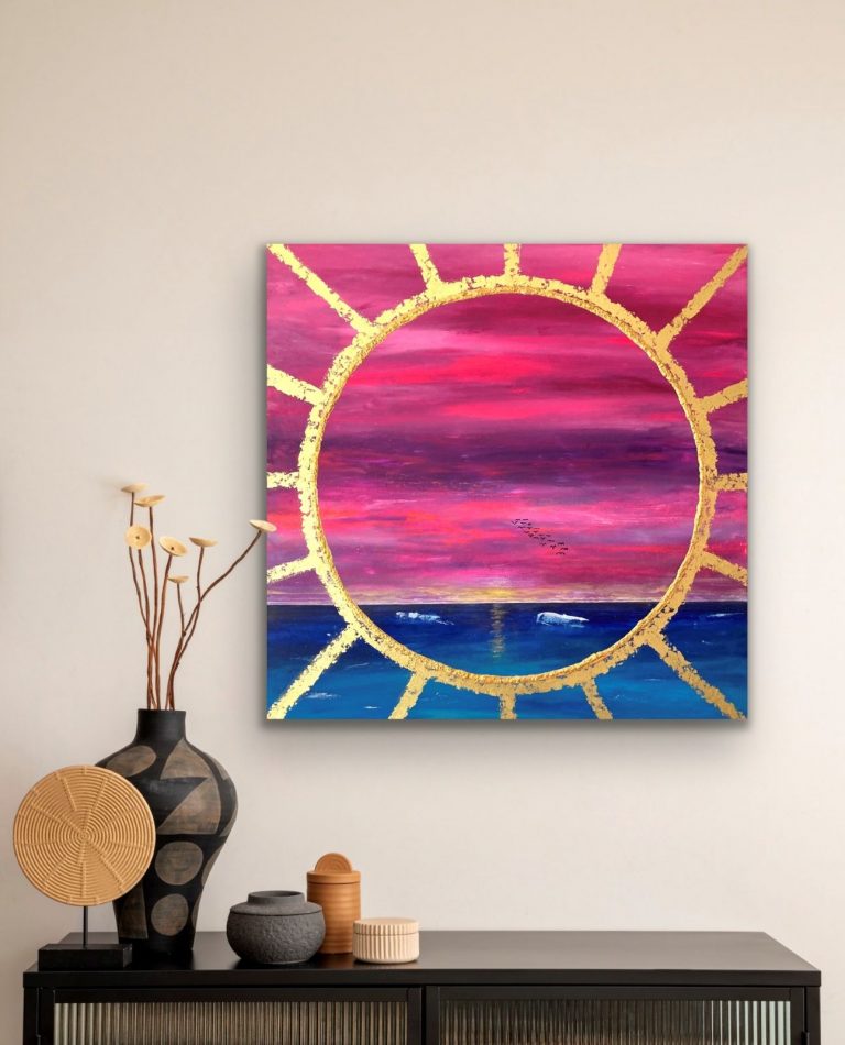 Sonnentor zu Deinen Träumen, Acryl + Blattgoldfolie, 50x50, verkauft